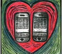 72 dpi I Love You Two 6X6 Hand-coloredreliefprintbyHelenGriffin